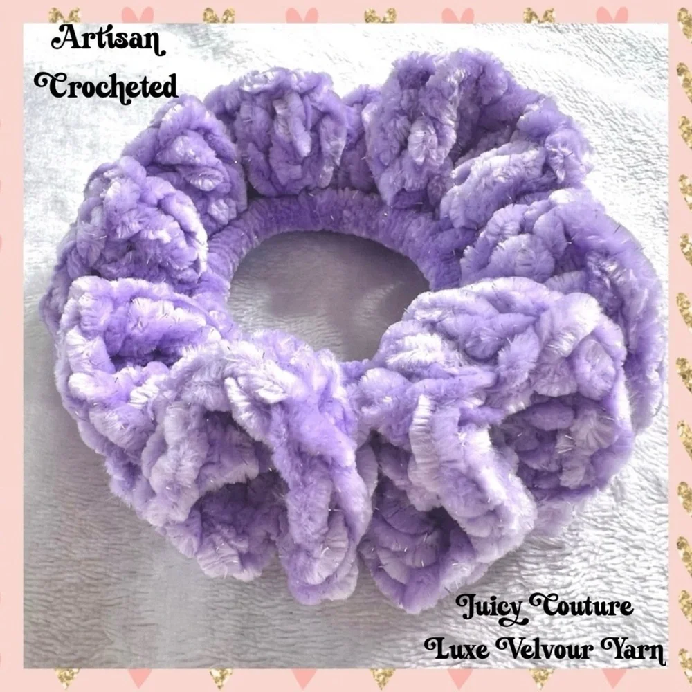 Handmade VELVET Shimmer Pastel Purple Crochet Lush Hair Scrunchie PinkRainCloud